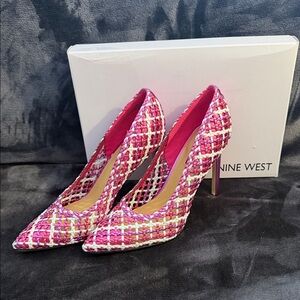 Nine West Pink Multi Tweed Pointed Pumps with Stiletto Heel